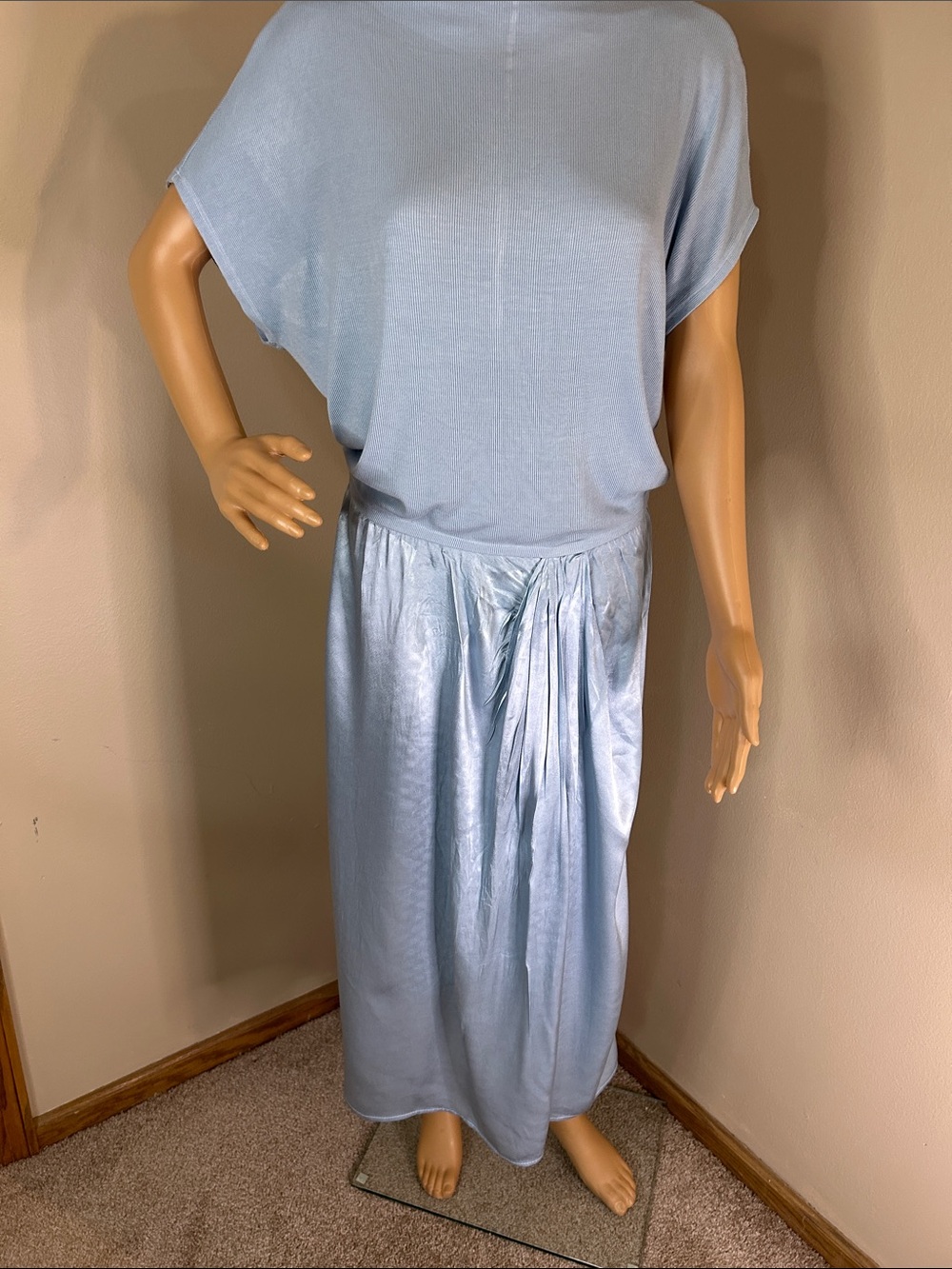 Michael Stars Pale Blue Satin-Effect Maxi Skirt with Front Gather